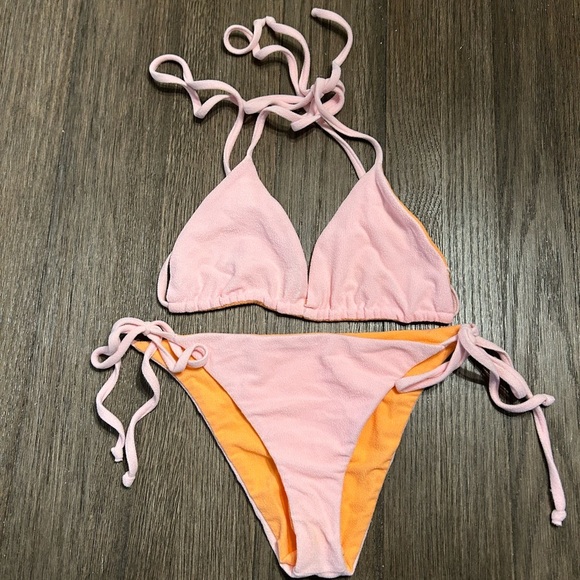 Daily Drills Pink and Orange Reversible Women's Bikini.  Size M - Picture 2 of 6